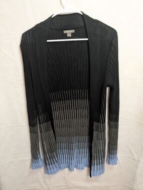 Long Black Cardigan W Faded Blue